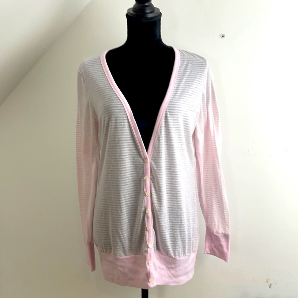 ON Pink Sheer Stripes V Neck Cardigan